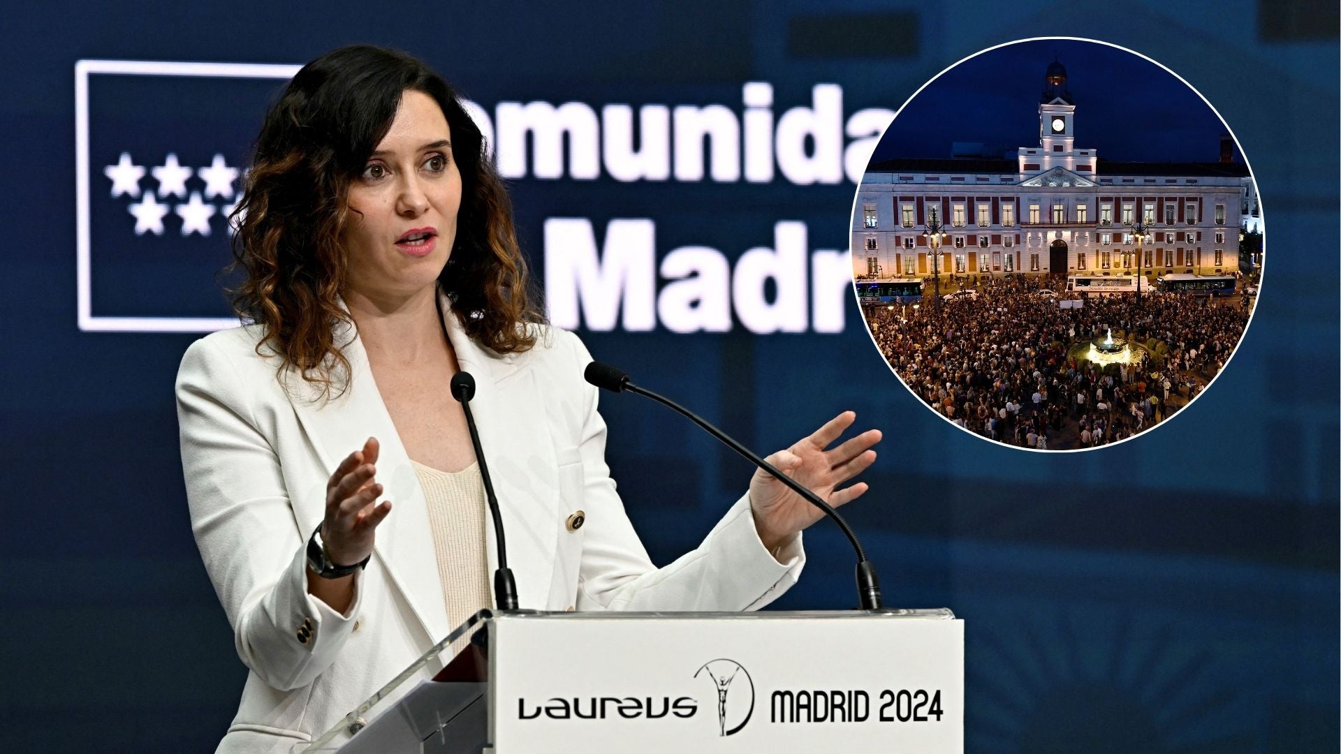 Isabel Díaz Ayuso, presidenta de la Comunidad de Madrid y Plaza del Sol - Fotos: AFP