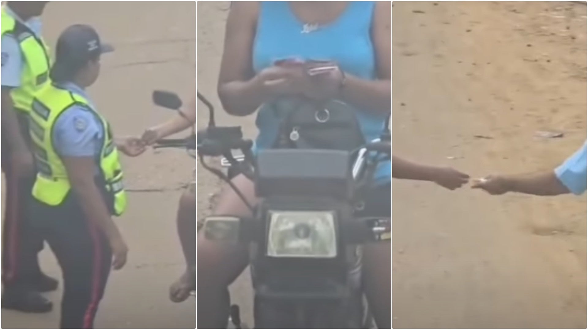 Capturas de pantalla de video de una mujer dando dinero a policías venezolanos en Ciudad Bolívar - Instagram