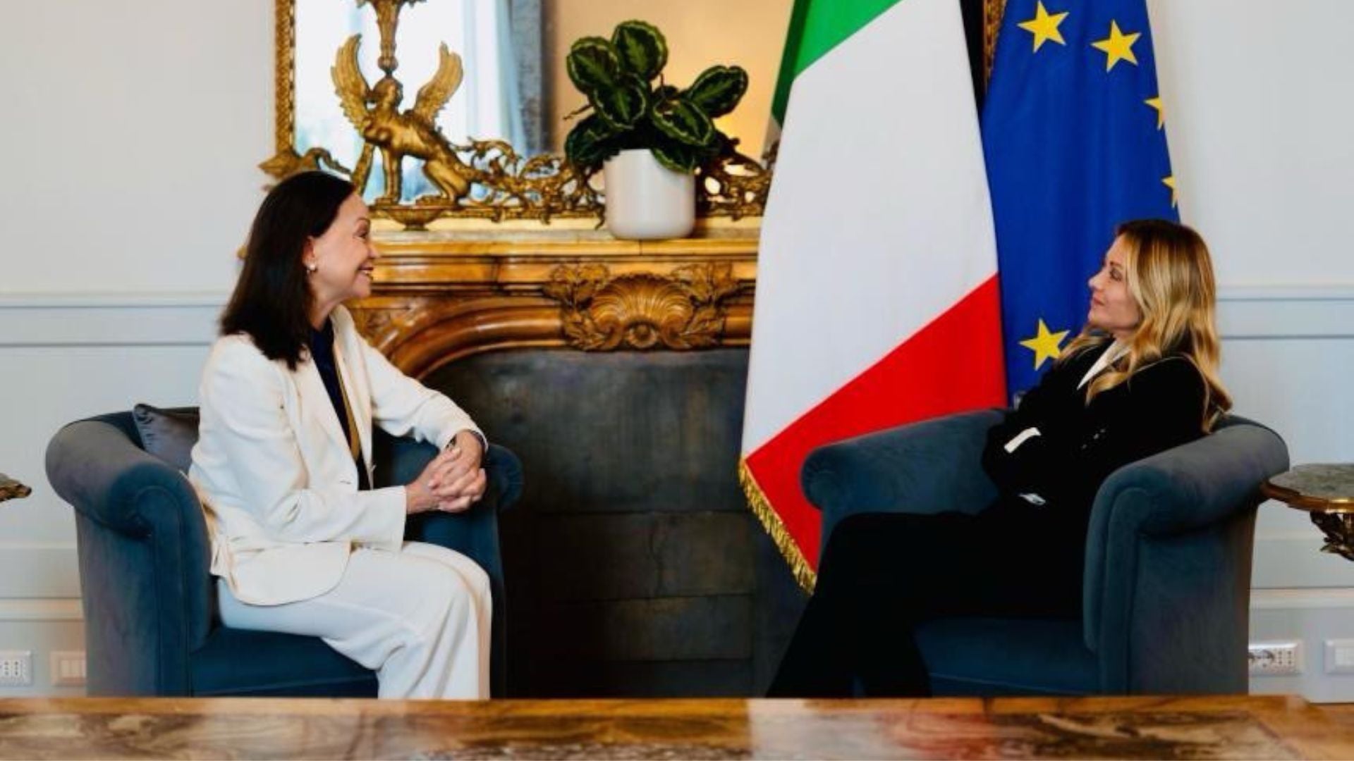 María Corina Machado y Giorgia Meloni - Foto tomada de @MariaCorinaYA