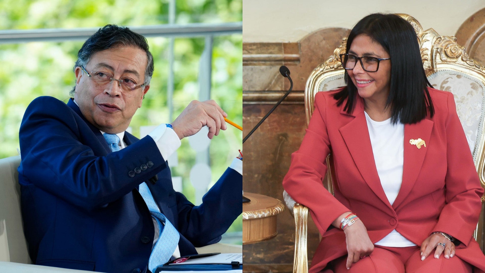 Gustavo Petro, presidente de Colombia, y Delcy Rodríguez - Fotos: EFE