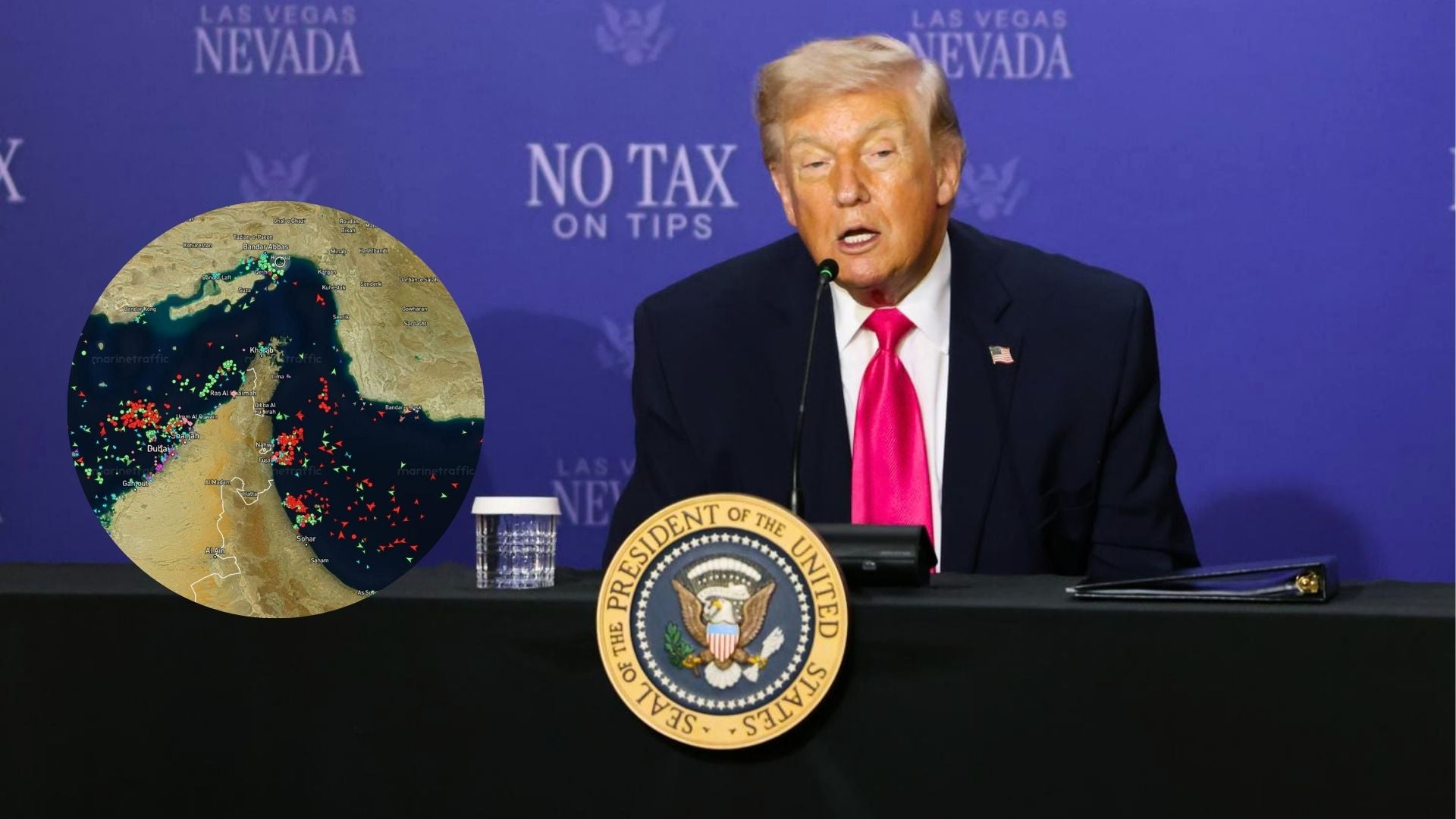 Donald Trump, presidente de Estados Unidos, y el Estrecho de Ormuz - Fotos: EFE