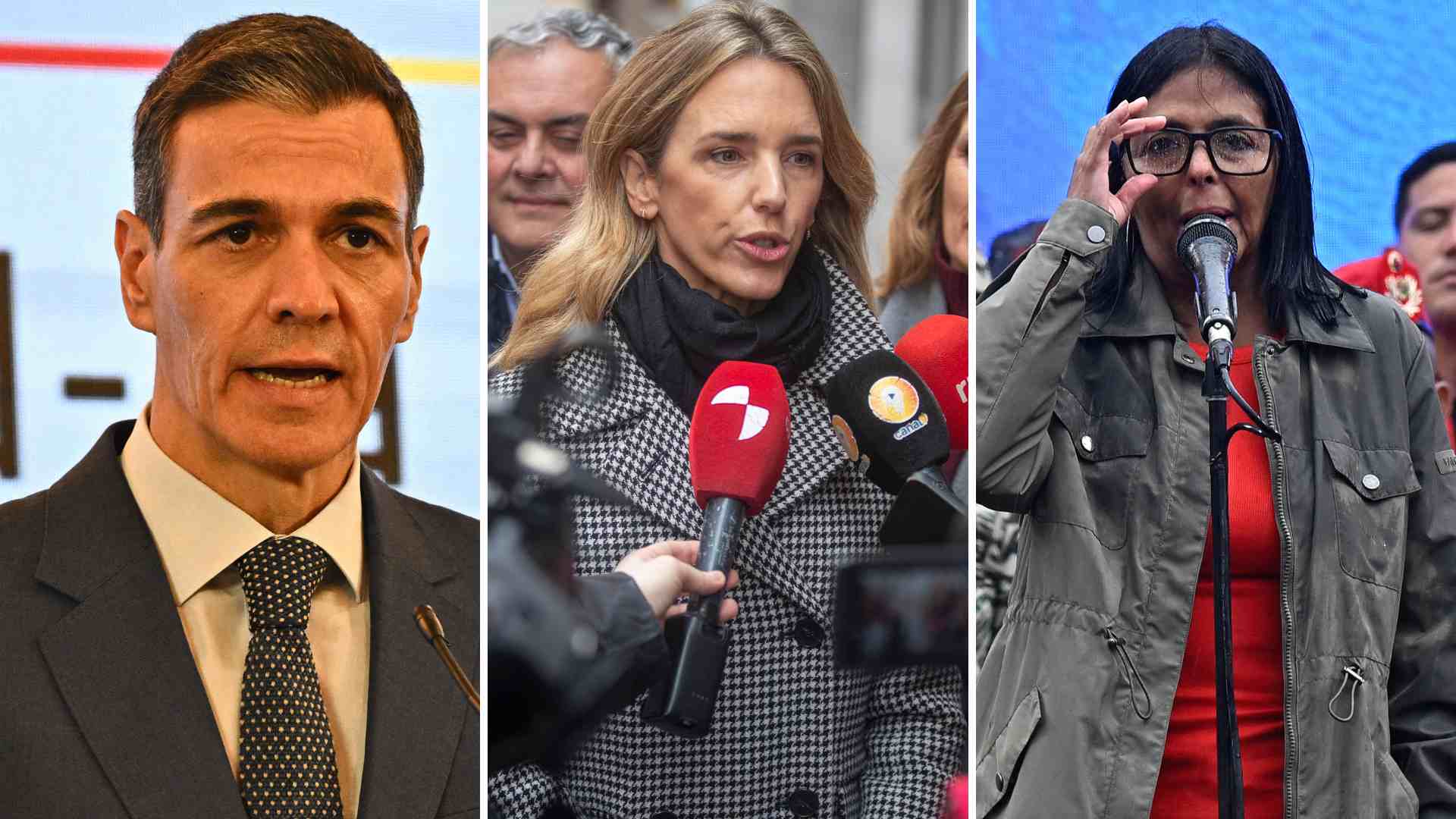 Pedro Sánchez, Cayetana Álvarez y Delcy Rodríguez - AFP/EFE