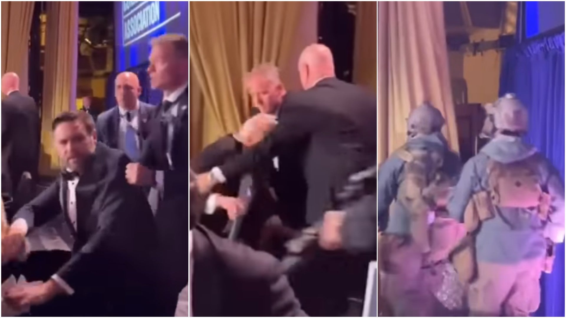 JD Vance, vicepresidente de EE. UU. y Donald Trump, presidente de EE. UU. son evacuados por el Servicio Secreto al escucharse disparos en el Hotel Hilton de Washington - Fotos: X