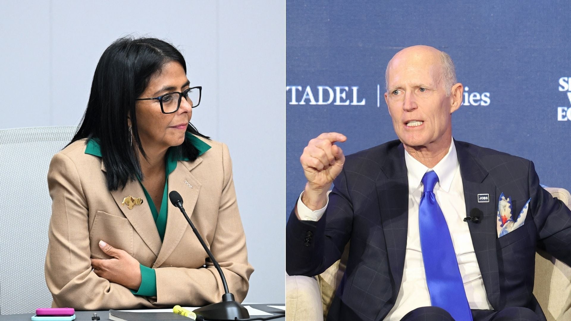 Delcy Rodríguez/ Rick Scott - Fotos AFP