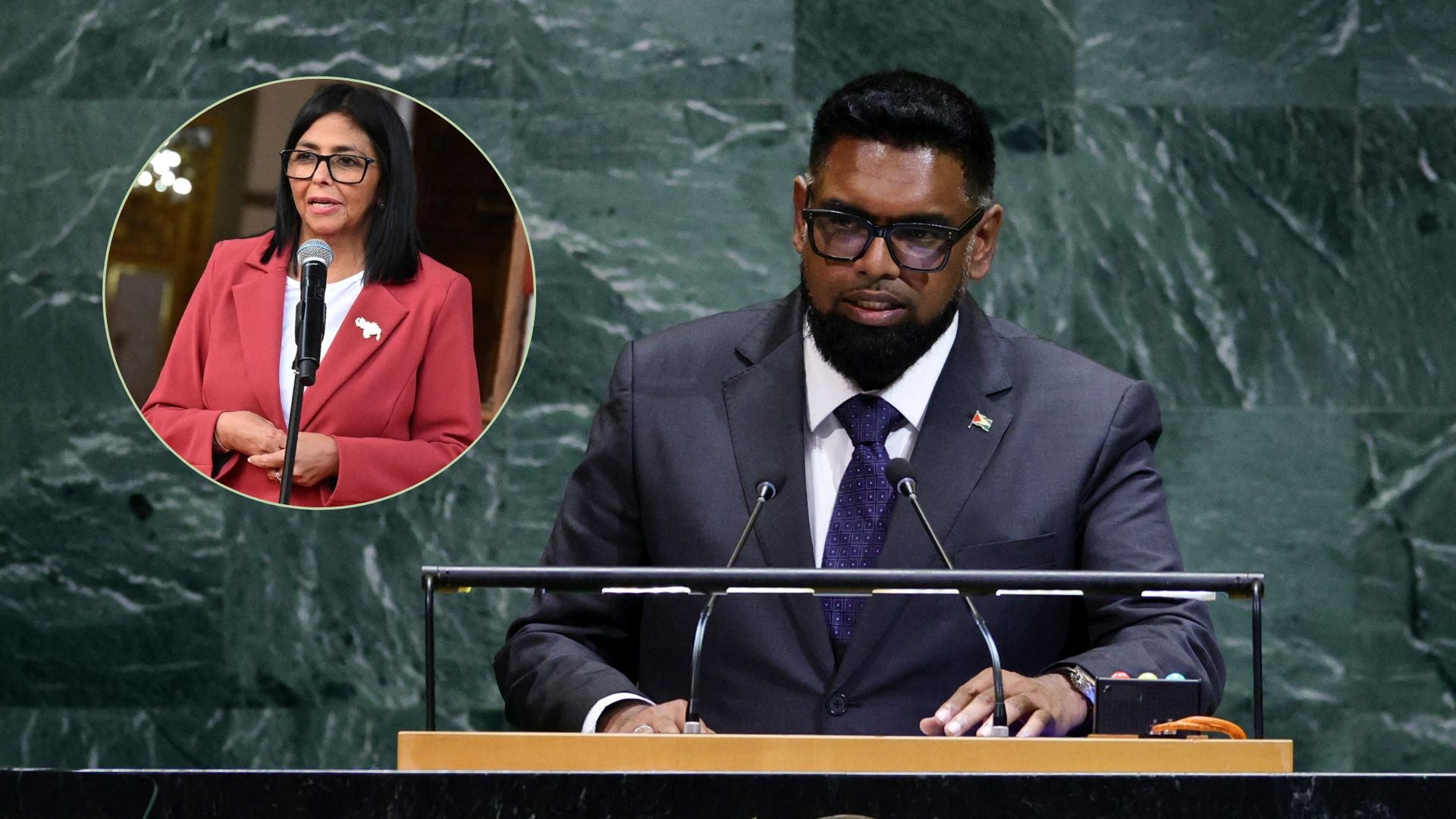 Mohamed Irfaan Ali, presidente de Guyana y Delcy Rodríguez - Fotos: AFP