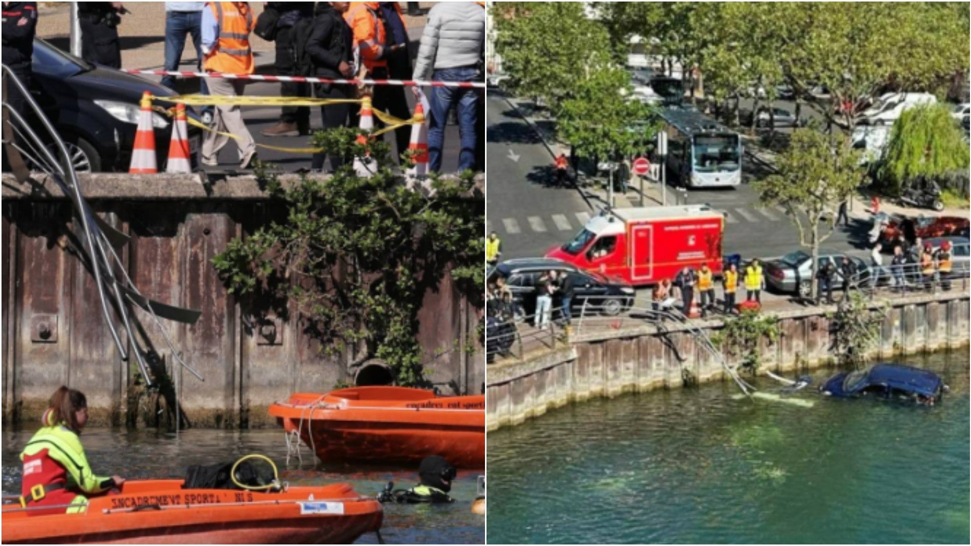 Vehículo cayó al río Sena - Fotos: AFP
