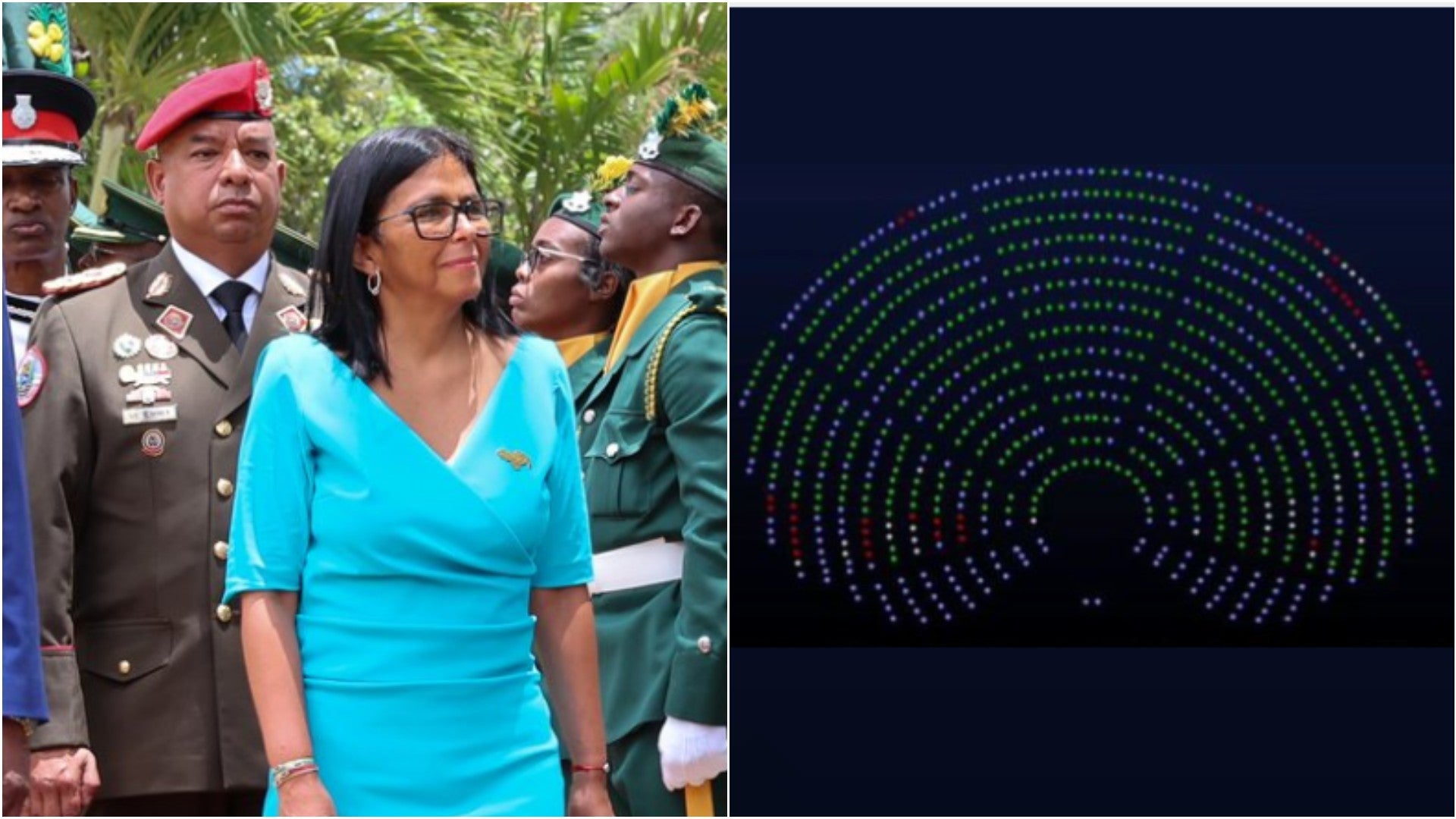 Delcy Rodríguez, jefe encargada del régimen venezolano / Votación en el Parlamento Europeo - Fotos: EFE / X