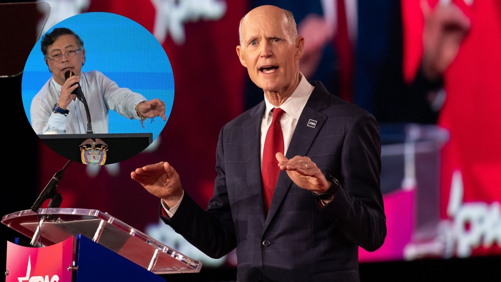 Rick Scott, senador republicano y Gustavo Petro, presidente de Colombia - Fotos: AFP