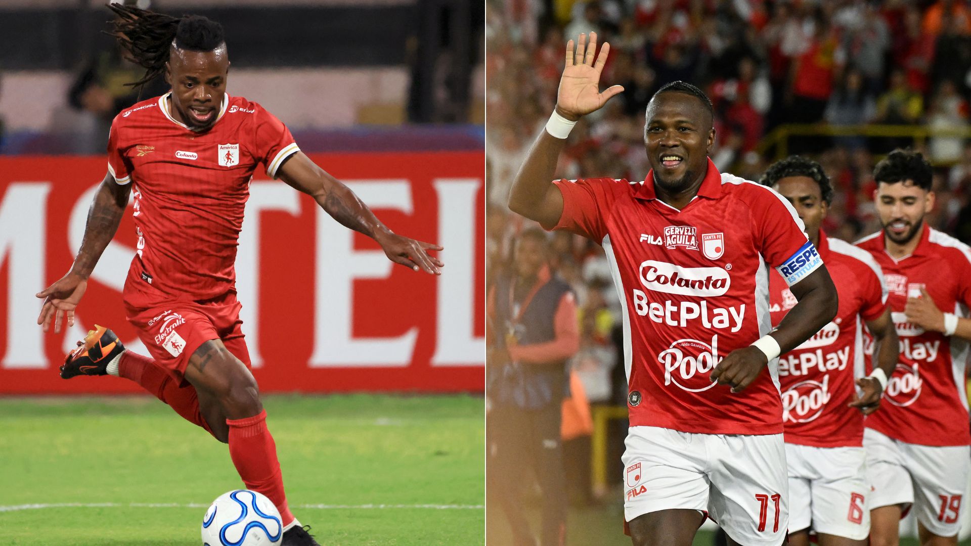 Jhon Murillo, extremo del América y Hugo Rodallega, delantero de Santa Fe - Fotos: AFP