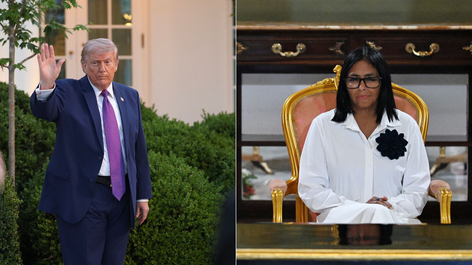 Donald Trump / Delcy Rodríguez - Fotos: AFP