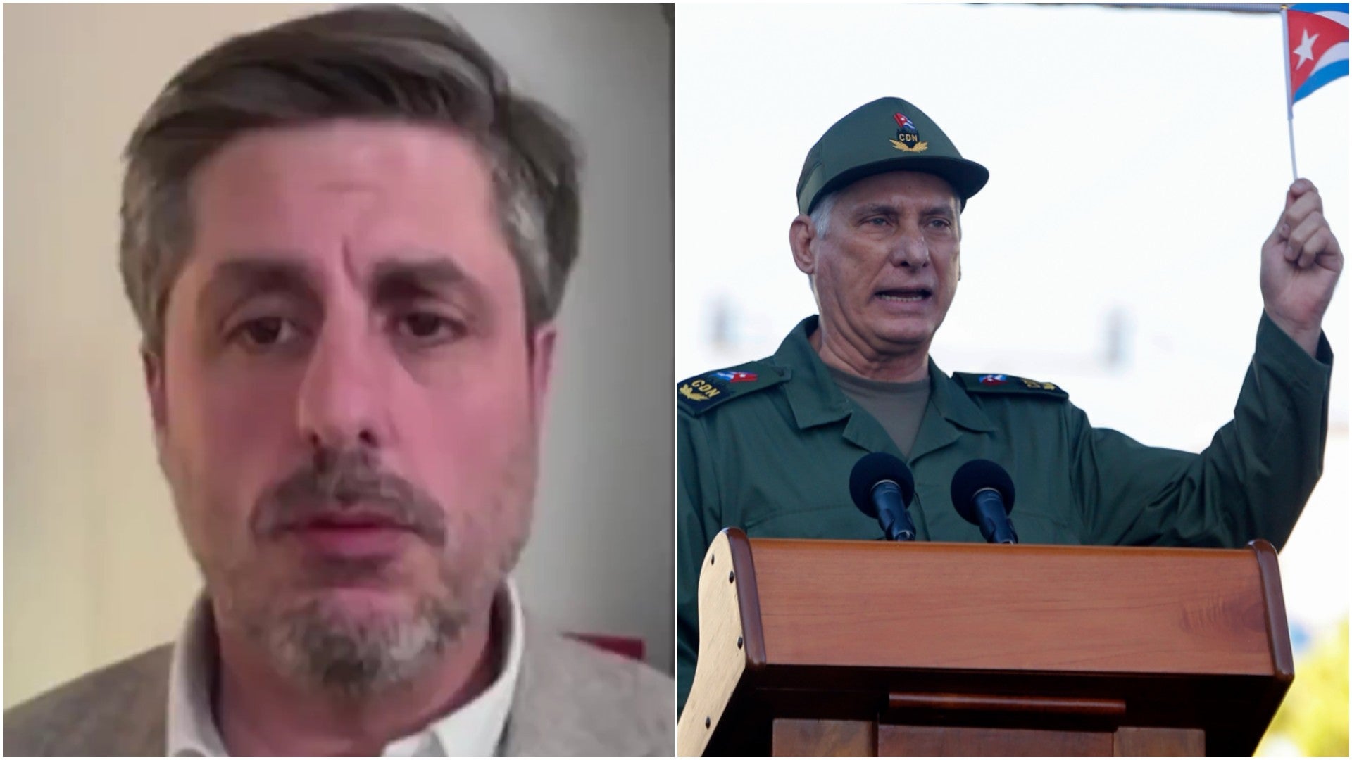 Jorge Martín Frías, eurodiputado VOX / Miguel Díaz-Canel, dictador cubano - Fotos: NTN24 / EFE