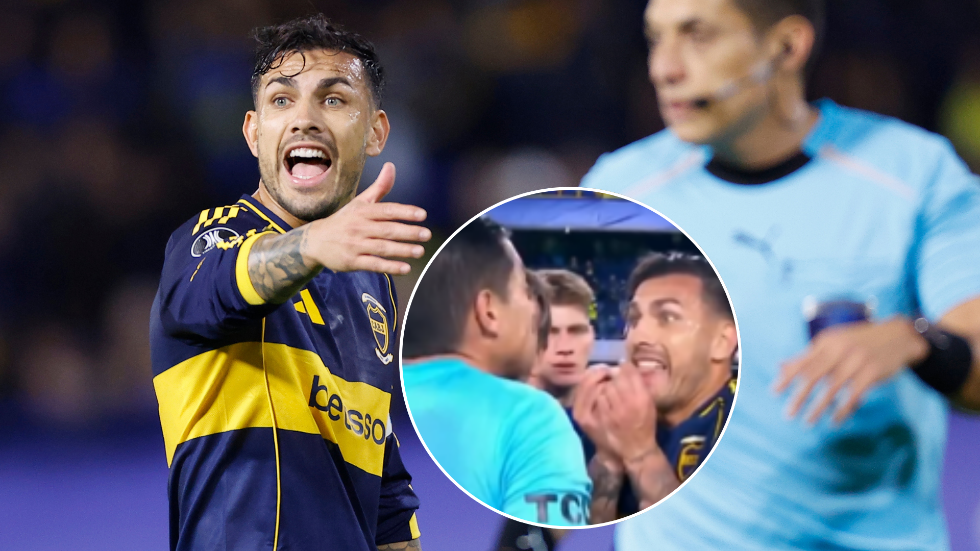 Leandro Paredes, futbolista argentino y Jesús Valenzuela, árbitro de fútbol - Fotos: EFE / X