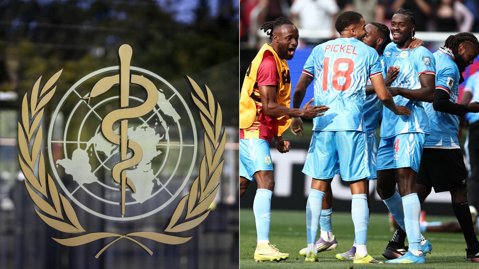 Logo de OMS / Futbolista de la selección de RDC - Fotos: AFP