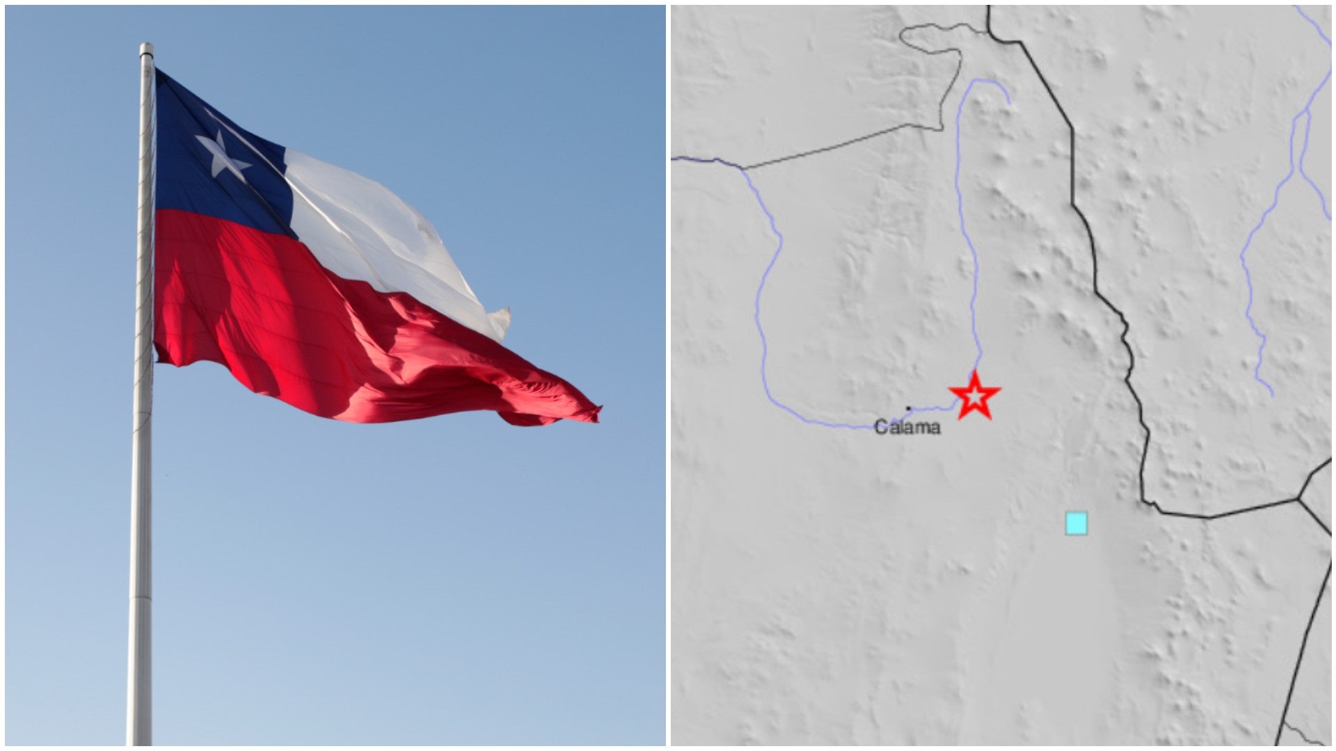 Bandera de Chile / Sismo localizado en Calama - Fotos: EFE / earthquake.usgs.gov
