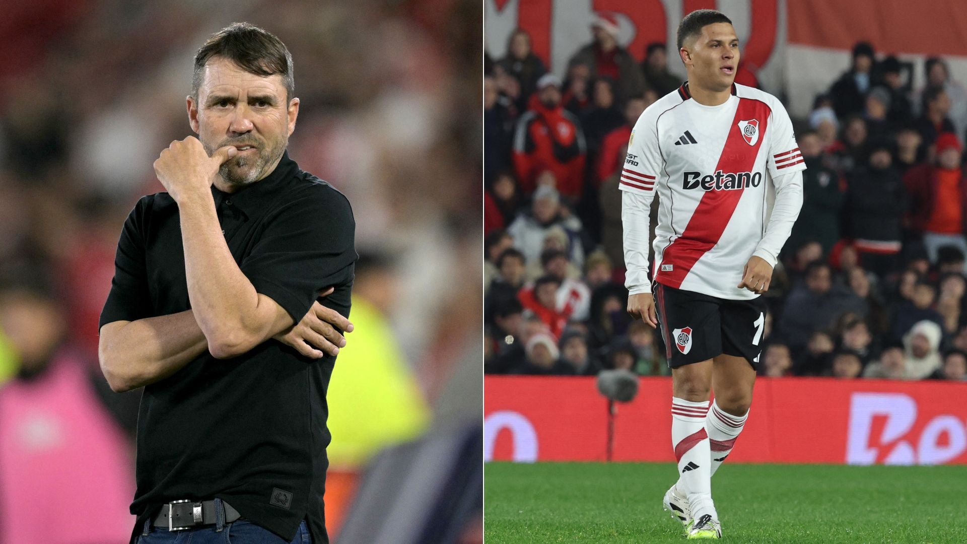Eduardo Coudet. técnico de River Plate y Juan Fernando Quintero - Fotos: AFP