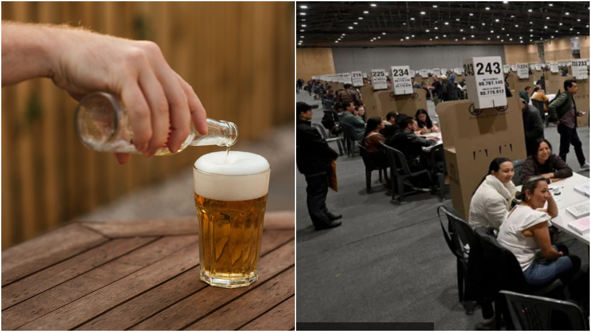 Hombre sirviendo una cerveza / Centros de mesa en elecciones de Colombia - Fotos: Pexels / EFE
