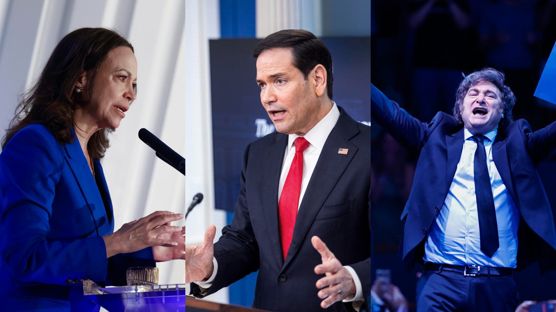 María Corina Machado, Marco Rubio y Javier Milei (EFE)
