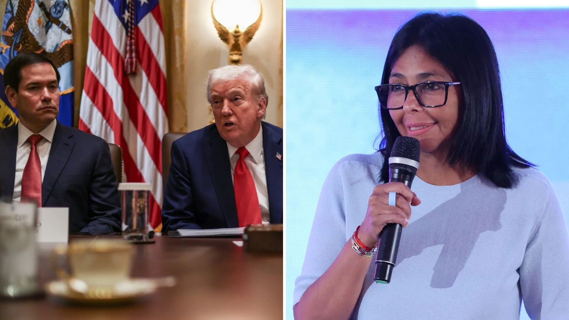 Marco Rubio y Donald Trump/ Delcy Rodríguez - Fotos EFE