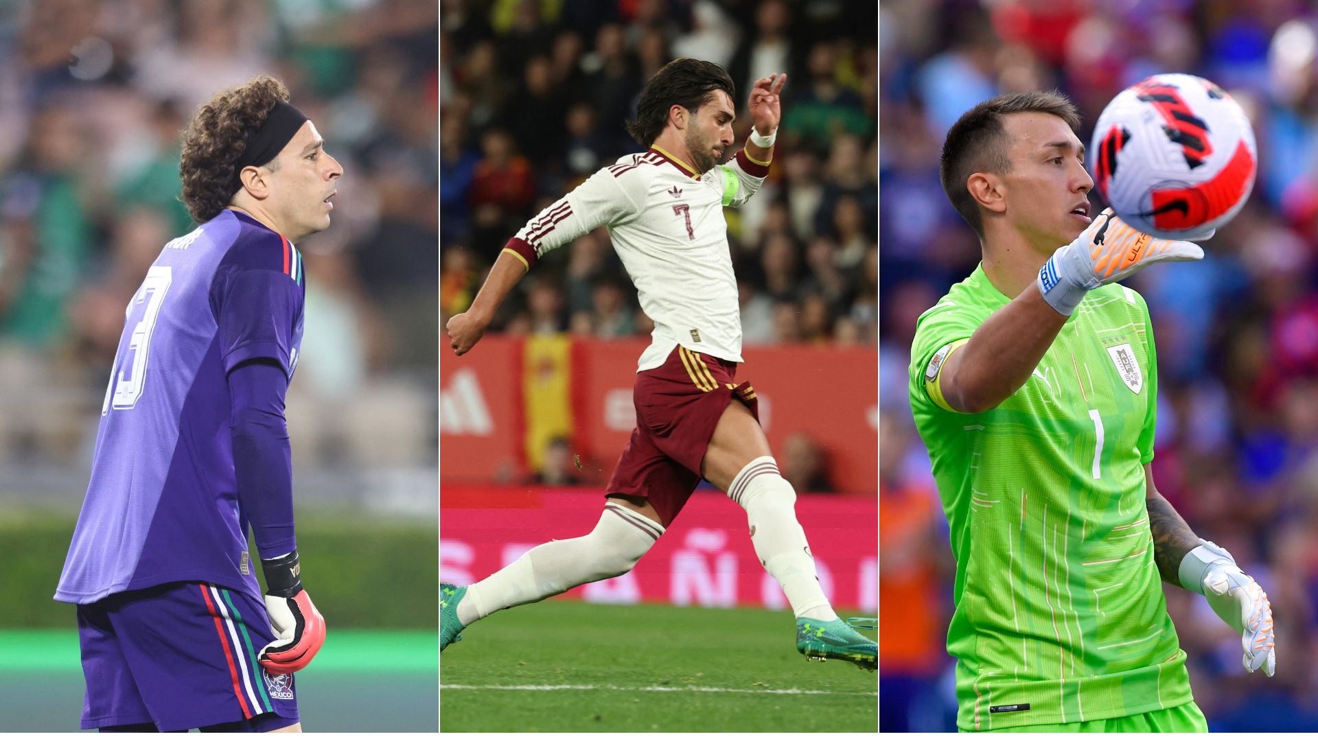Memo Ochoa (México), Muslera (Uruguay) y Ferran Torres (España) - Fotos: AFP