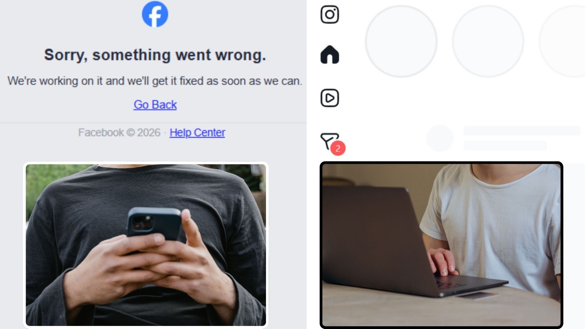 Fallas en las redes sociales Facebook e Instagram / Hombres usando celular y computadora portátil - Fotos: NTN24 / Pexels