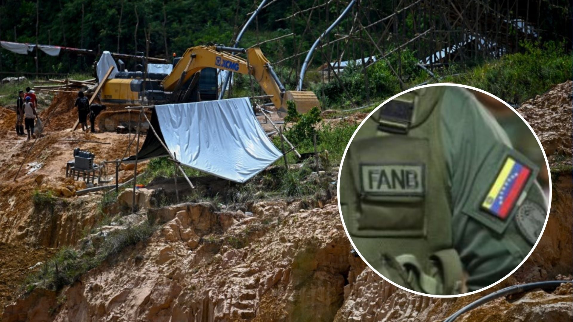 Zona minera de Venezuela / Escudo de la FANB - Fotos: AFP / X