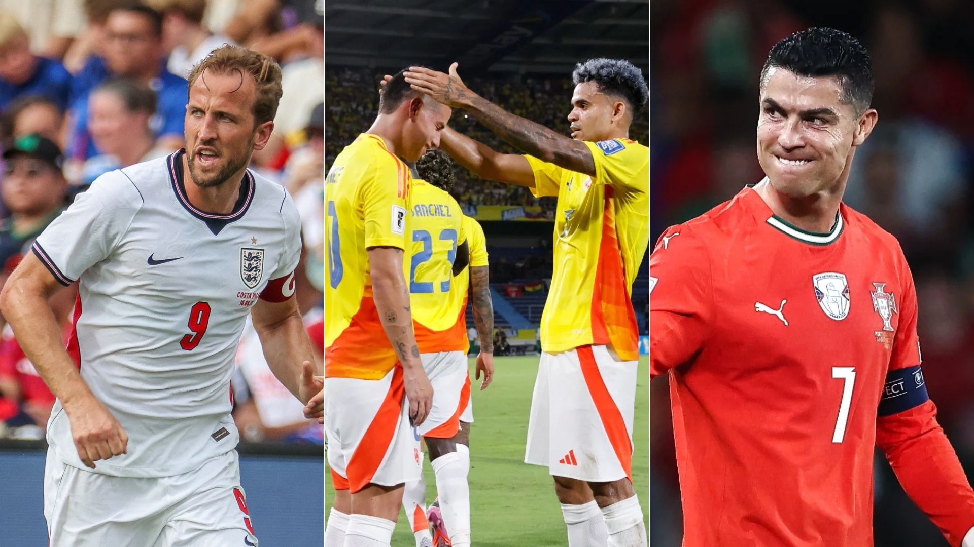 Harry Kane/ James Rodríguez y Luis Díaz/ Cristiano Ronaldo - Fotos AFP