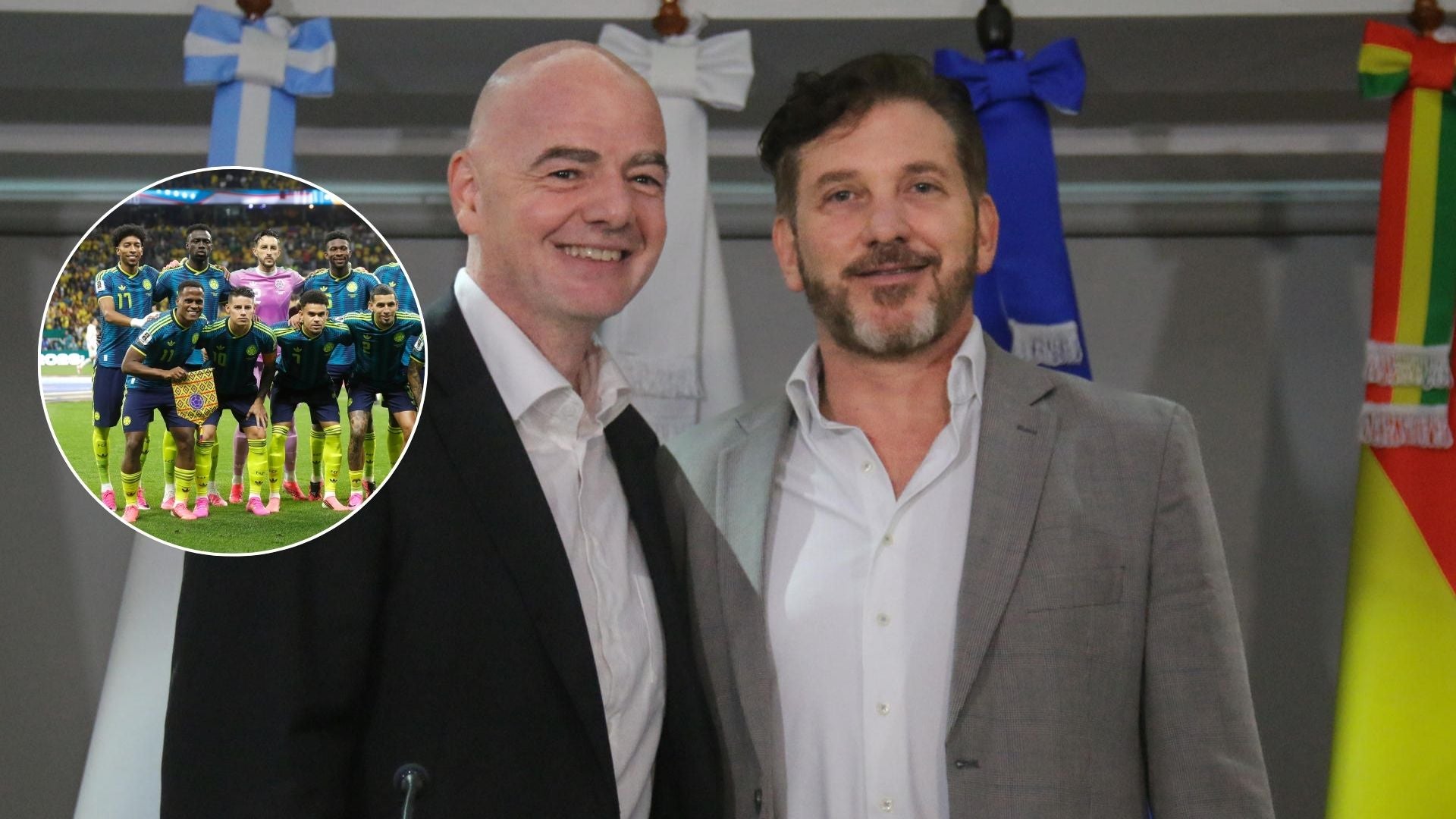 Presidentes Gianni Infantino (FIFA) y Alejandro Domínguez (Conmebol) felicitan a Colombia - Fotos: EFE