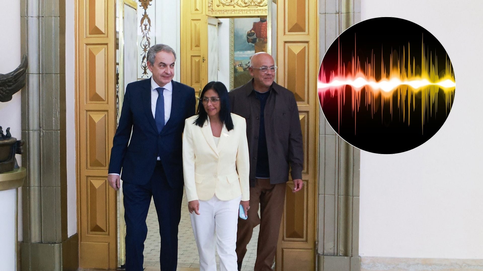 José Luis Rodríguez Zapatero junto a Delcy y Jorge Rodríguez - Foto AFP