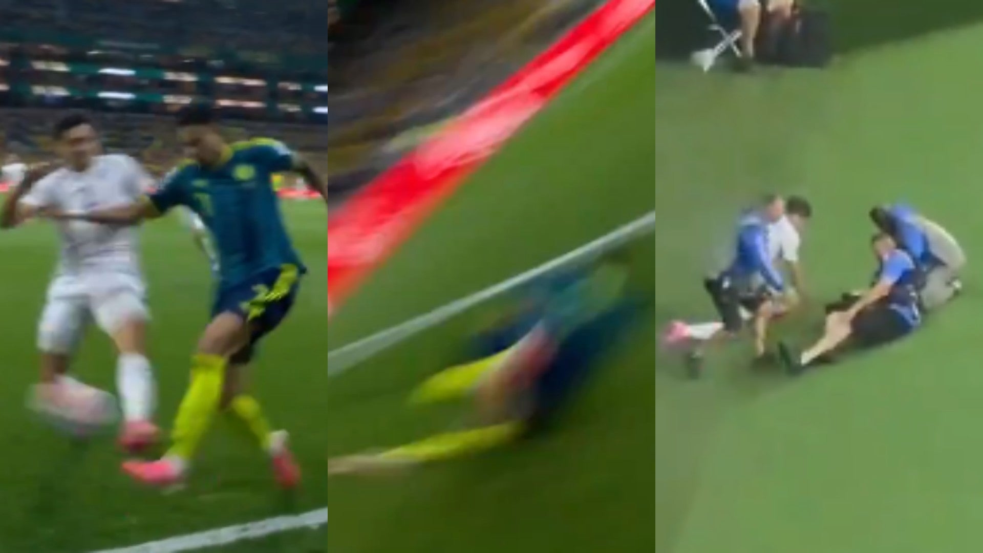 Camarógrago accidentado en el partido entre Colombia y Uzbekistán / FOTO: captura de pantalla