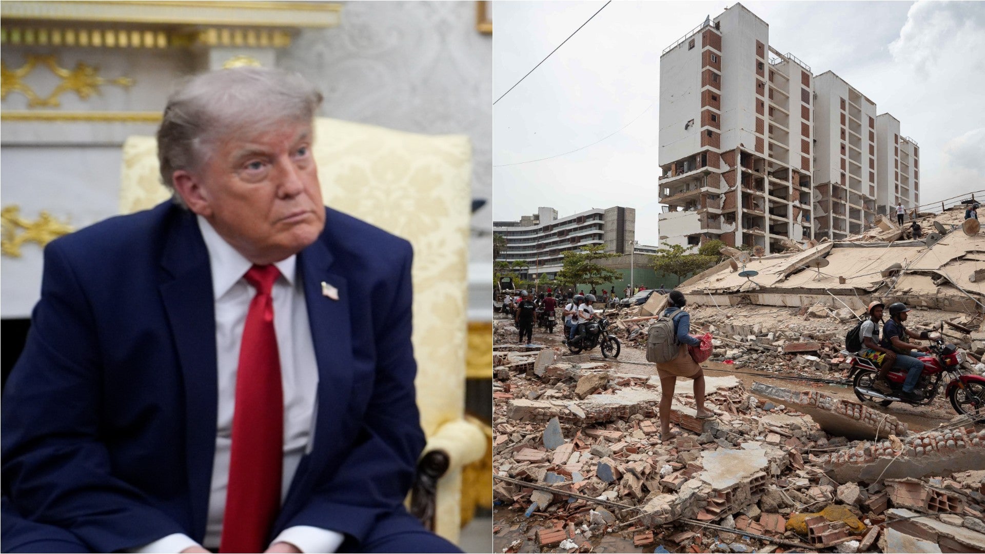 Donald Trump, presidente de EE. UU. / Zona afectada por los terremotos en Venezuela - Fotos: EFE