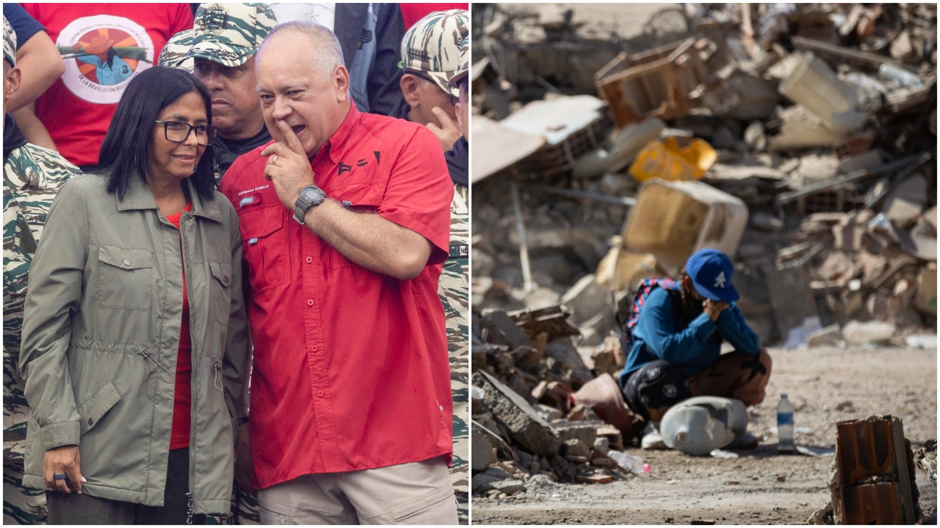Delcy Rodríguez y Diosdado Cabello, miembros de la dictadura venezolana / Daños provocados por los terremotos en Venezuela - Fotos: EFE