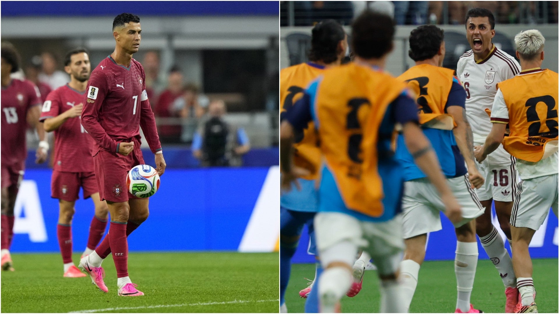 Jugadores de la selección de fútbol de Portugal / Jugadores de la selección de España - Fotos: EFE