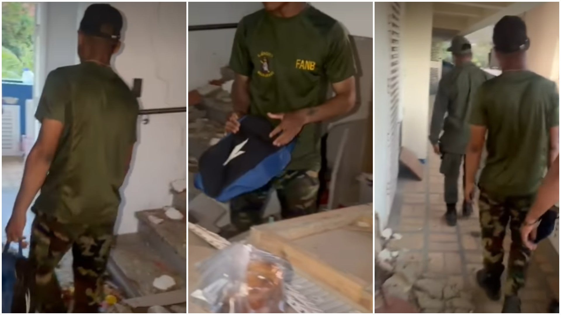 Guardias nacionales buscando pertenencias ajenas en un apartamento destrozado por los terremotos en La Guaira - Fotos: Instagram