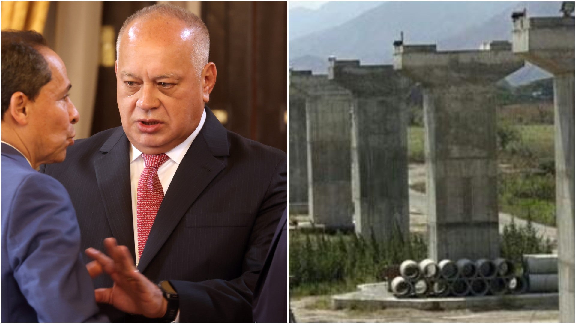 Diosdado Cabello, integrante del régimen venezolano / Tramo ferroviario Tinaco-Anaco (Venezuela) - Fotos: EFE / X