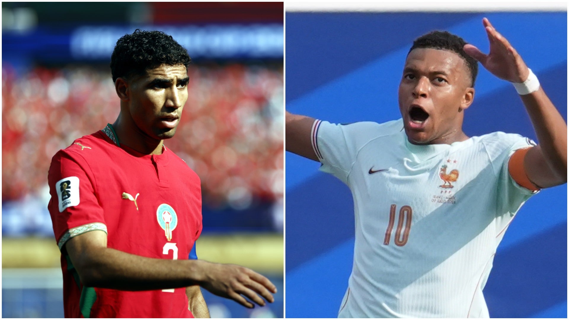Achraf Hakimi, lateral de Marruecos / Kylian Mbappé, delantero francés - Fotos: EFE