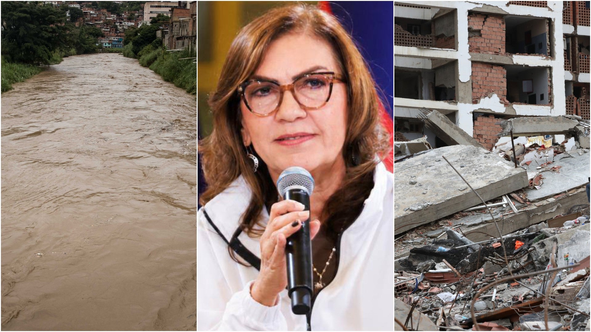 Daños provocados por los terremotos en La Guaira, Venezuela / Jacqueline Faría, integrante del régimen venezolano / Río Guaire - Fotos: EFE / X