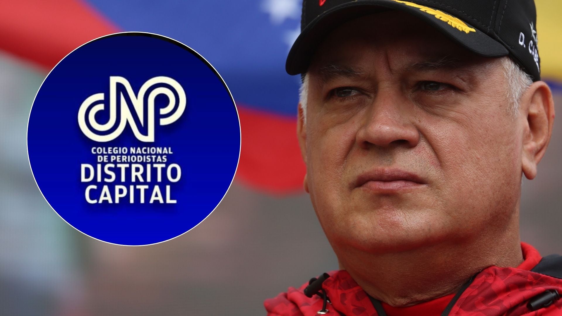 Logo del Colegio Nacional de Periodistas, seccional Caracas / Diosdado Cabello, integrante de la dictadura venezolana - Fotos: X / EFE