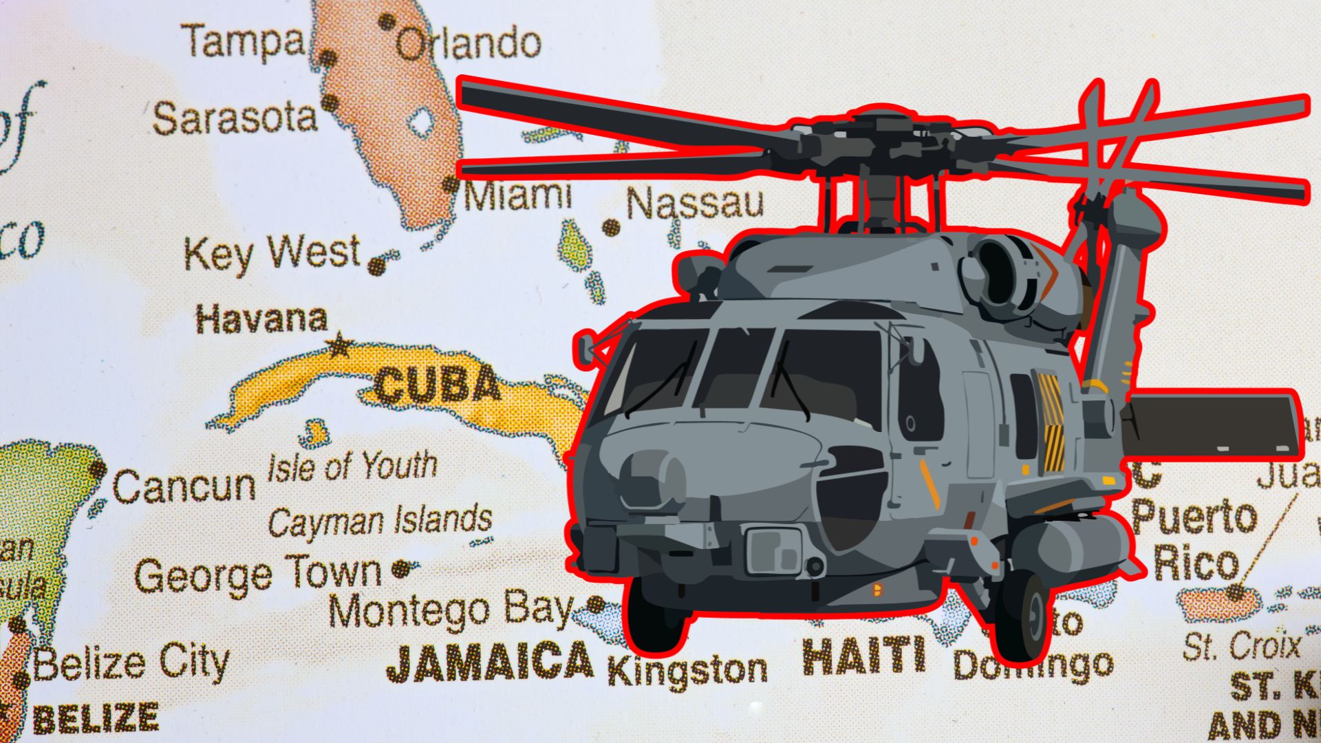 Mapa de Cuba y un helicóptero-Foto: Canva