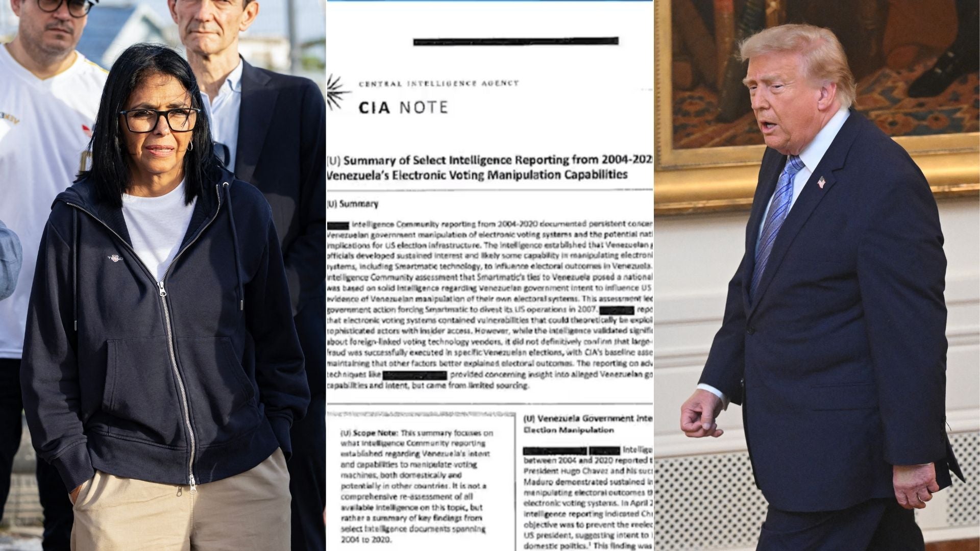Delcy Rodríguez/Donald Trump - Fotos AFP/ Documentos - Foto CIA