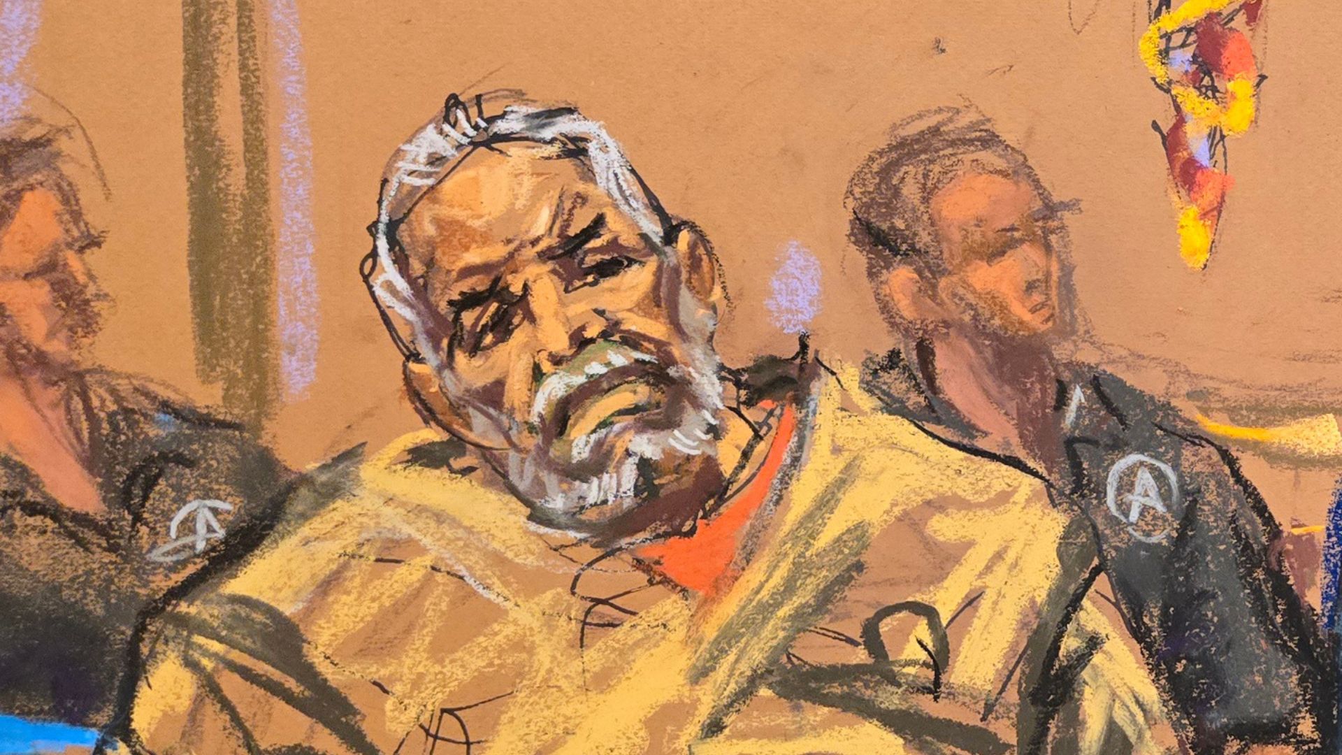 Dibujo realizado por la artista Jane Rosenberg donde aparece el narcotraficante mexicano Ismael 'El Mayo' Zambada-Foto: EFE