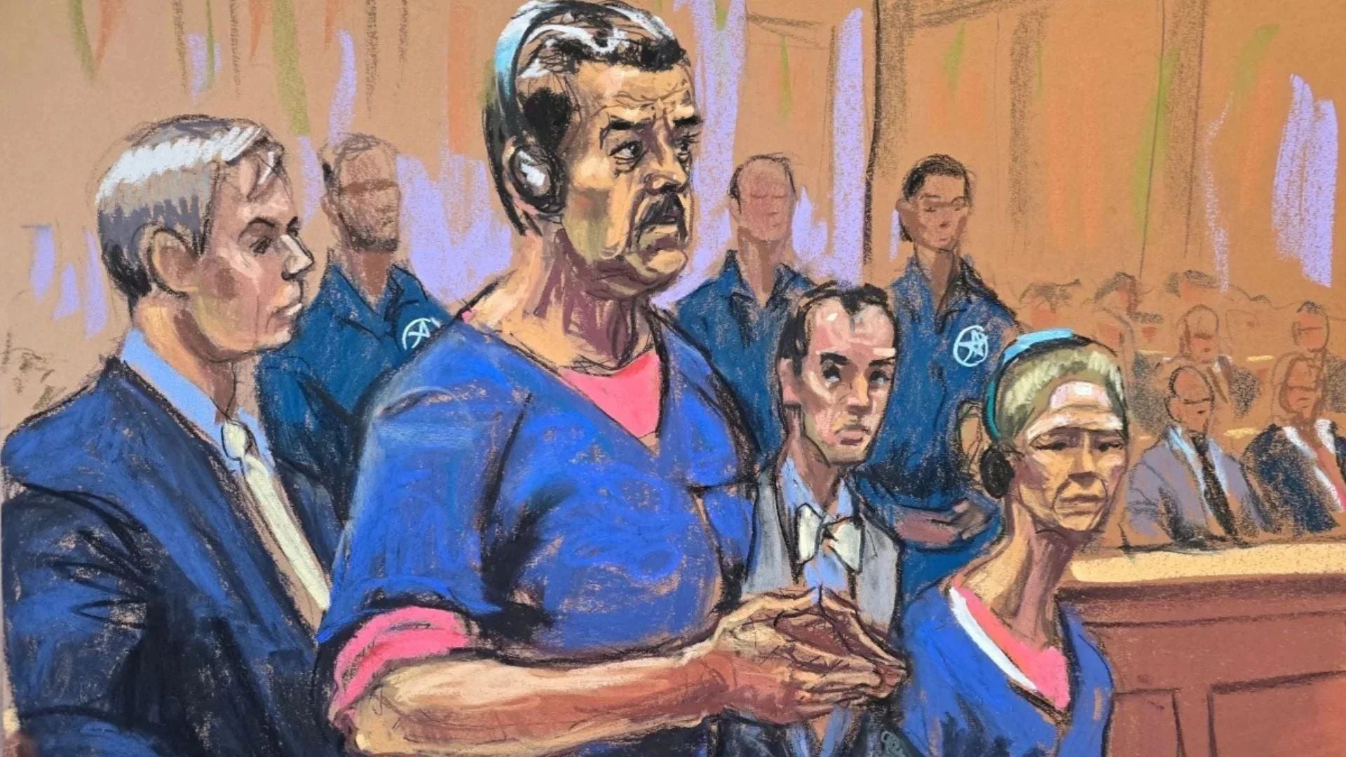 Retrato de Maduro y Cilia Flores en comparecencia en Nueva York - Foto: AFP