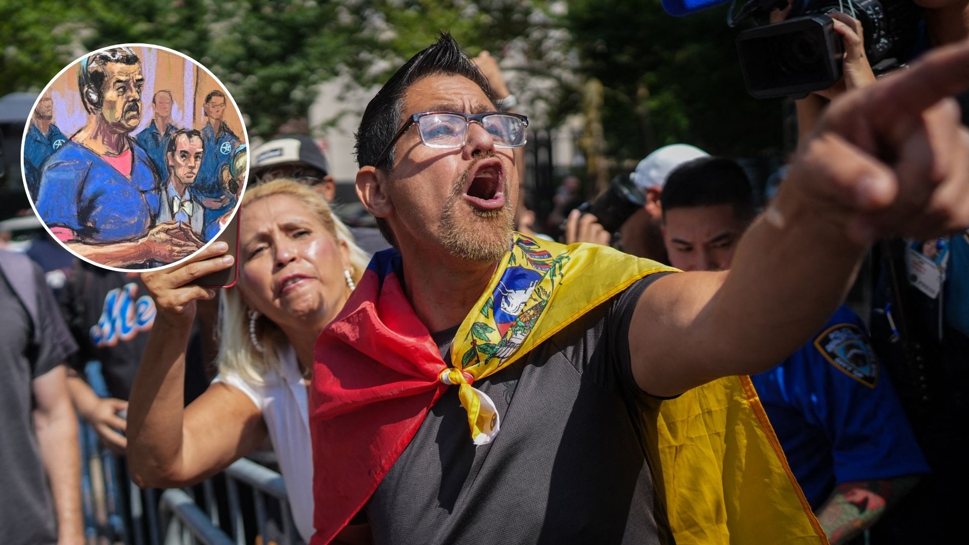 Protestas a las afueras de la corte donde se adelantó la tercera audiencia contra Maduro y Cilia Flores - Fotos: AFP/EFE
