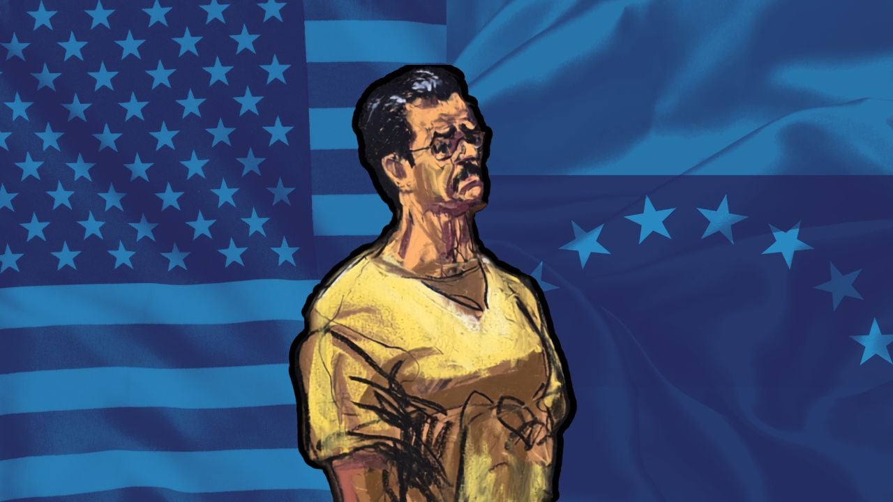 Ilustración Nicolás Maduro - Foto EFE/ Banderas EE. UU. y Venezuela - Fotos Canva