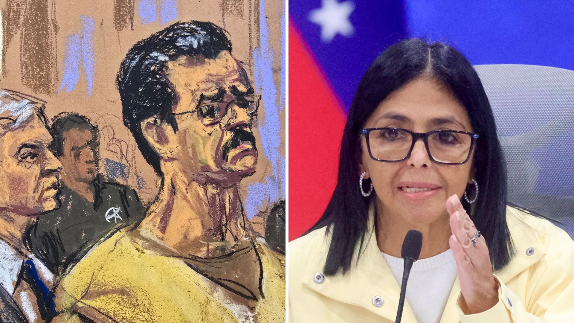 Boceto del dictador Nicolás Maduro/Delcy Rodríguez-Foto: EFE