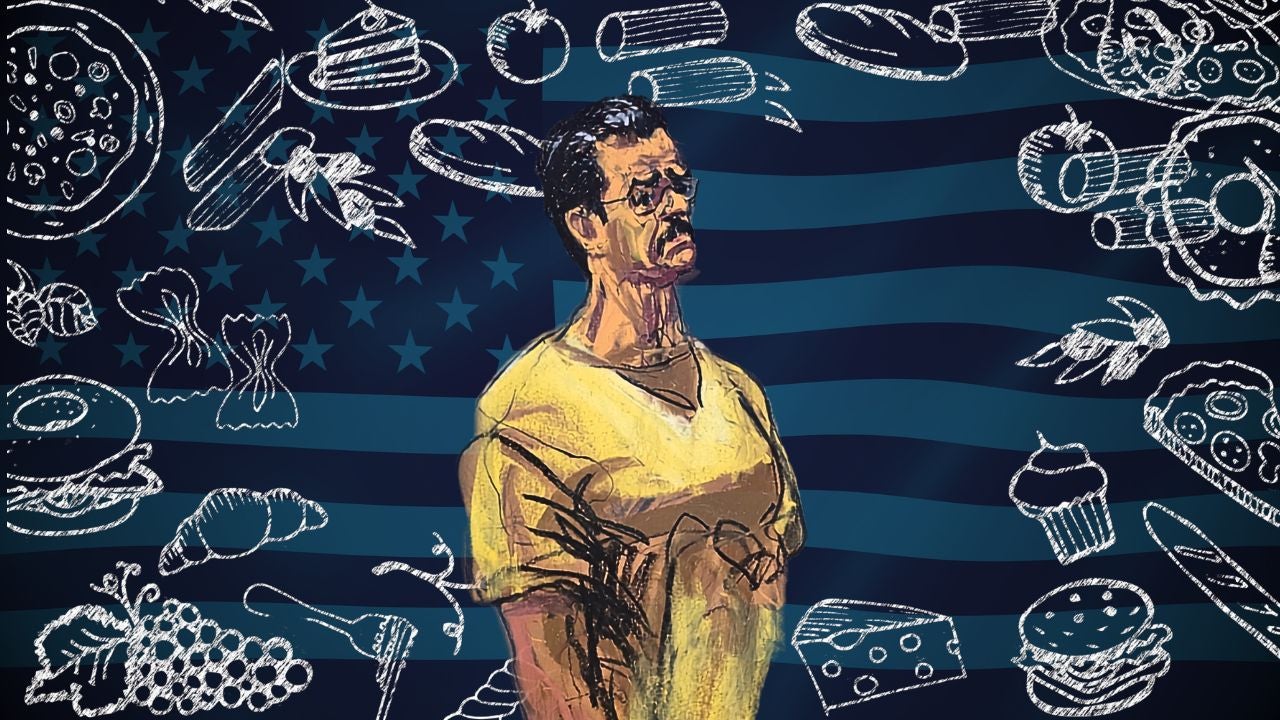 Ilustración Nicolás Maduro - Foto EFE/ Comida y Bandera EE. UU. - Foto Canva