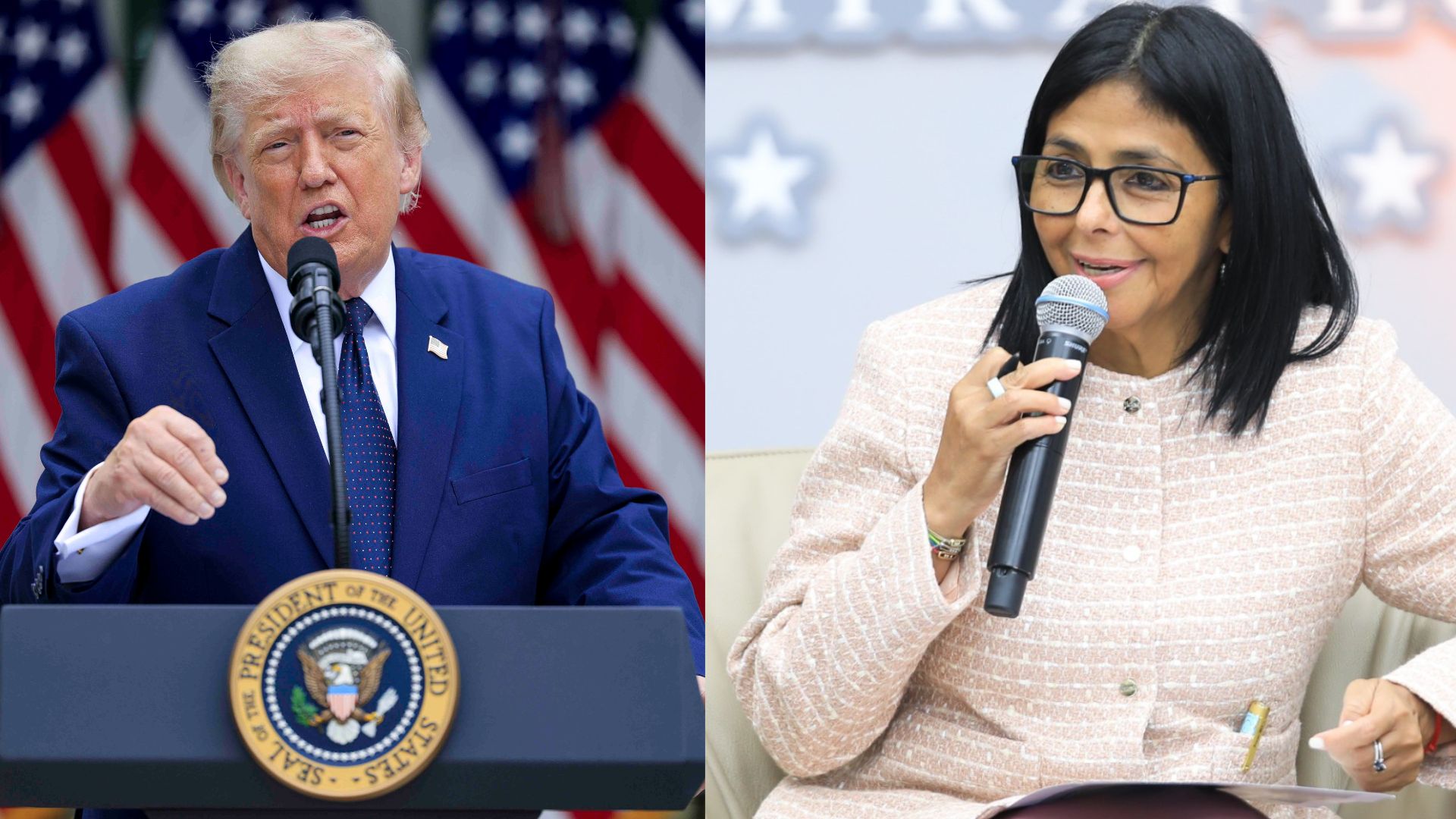 Donald Trump y Delcy Rodríguez - Fotos: EFE