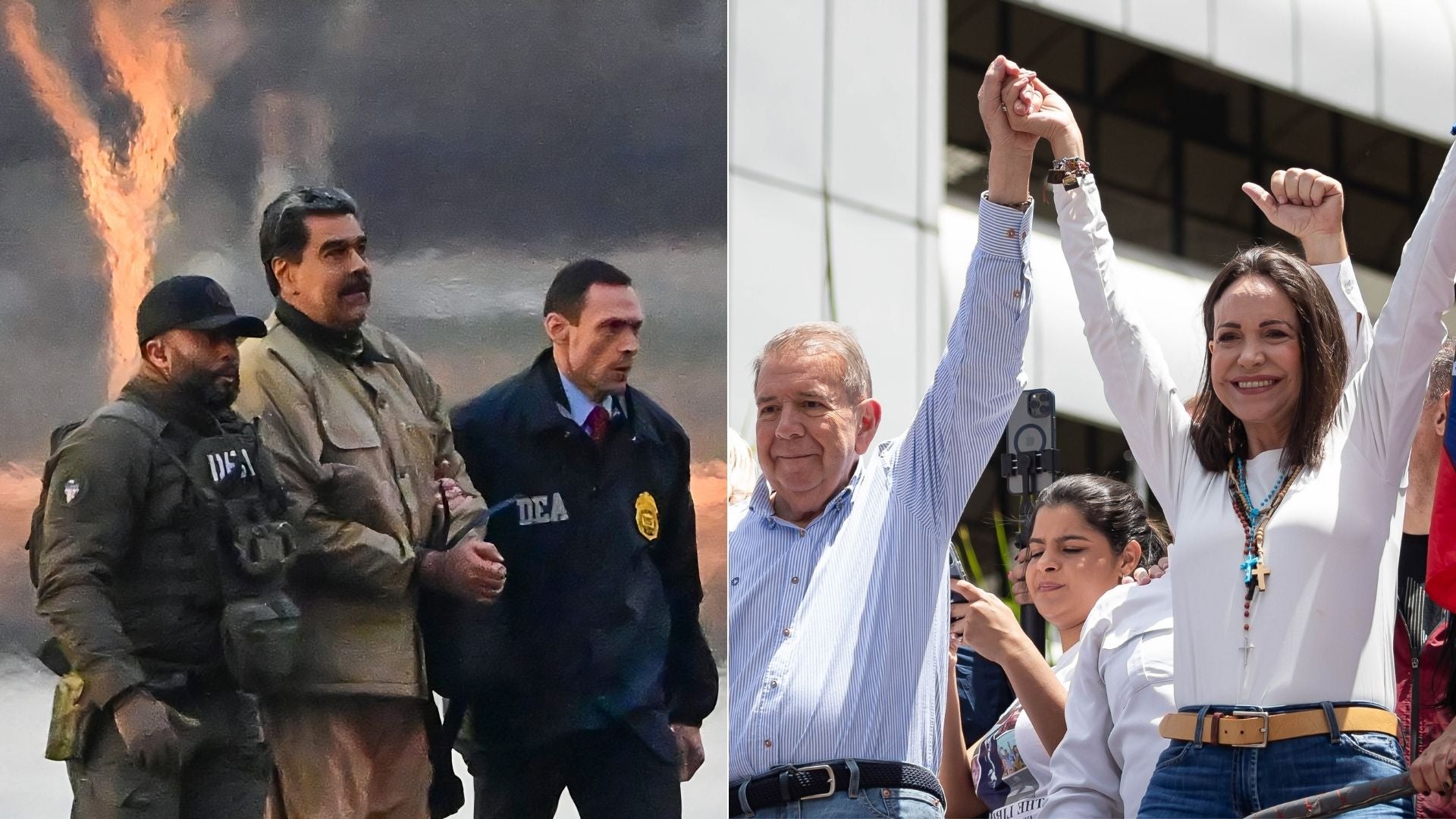 Nicolás Maduro capturado/ Edmundo González y María Corina Machado - Fotos EFE