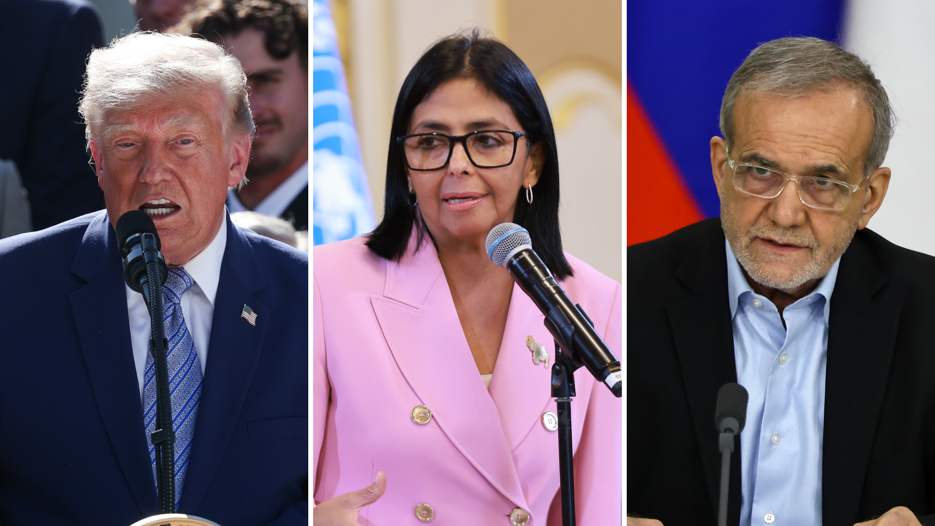 Donald Trump, Delcy Rodríguez y Masoud Pezeshkian - Foto: EFE