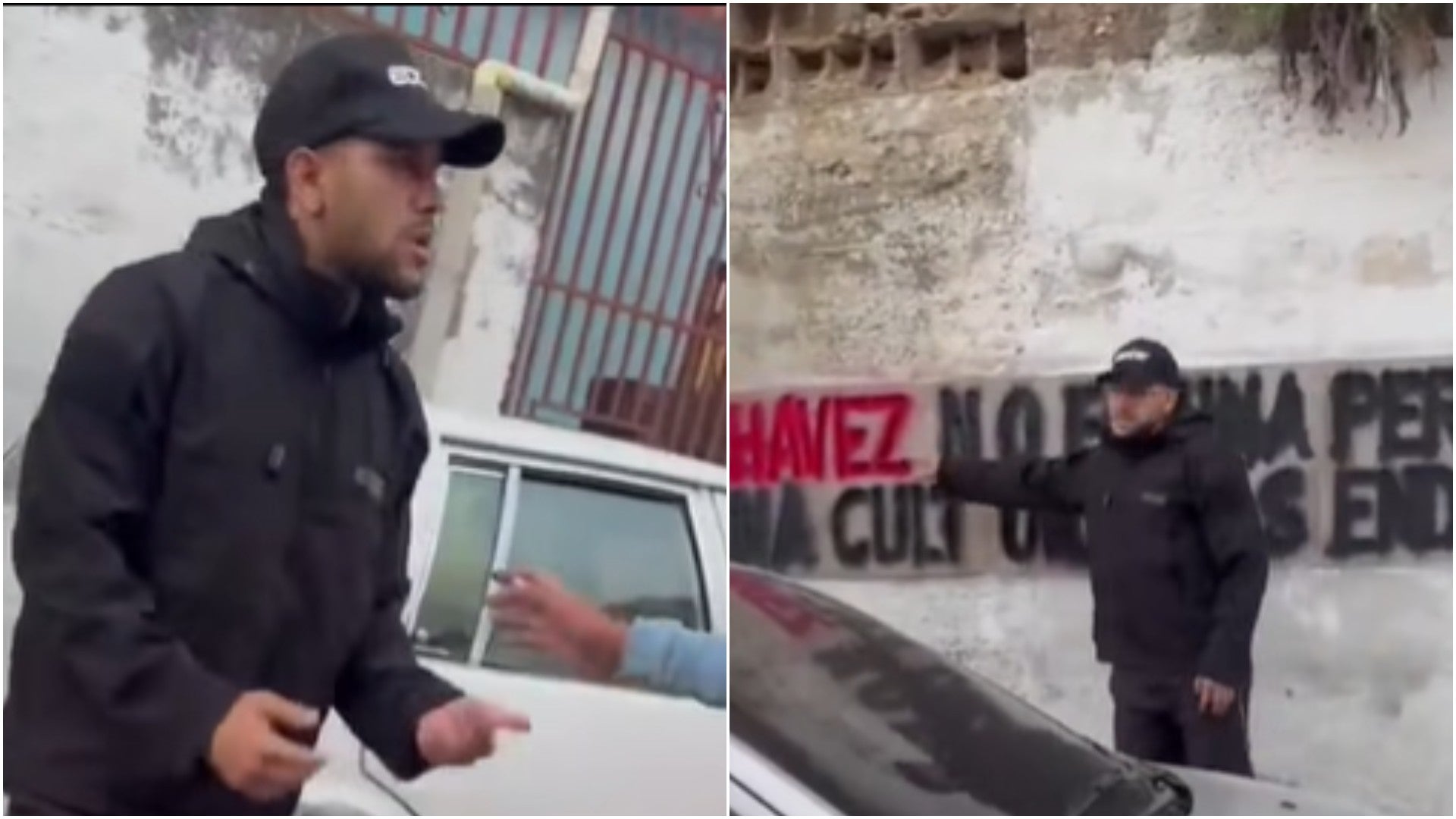 Ciudadano estalla contra colaboradores del régimen por pintar plantillas de Chávez - Fotos: Facebook