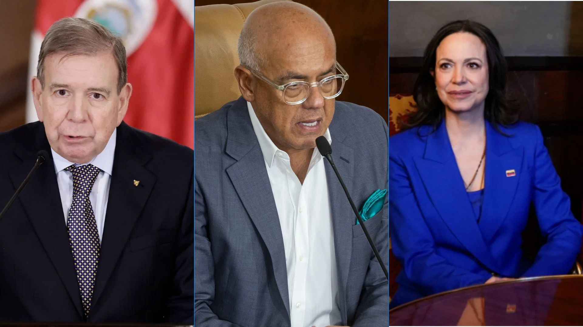 Edmundo González, Jorge Rodríguez y María Corina Machado - Fotos: EFE